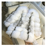 Front view of natural white-gray arctic fox fur mid-length jacket- soft arctic marble fox fur coat
