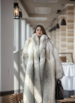 Women's floor-length real fox fur coat in fawn light color – G0014