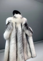 Back view of elegant Arctic Shadow fox fur coat in natural gradient color