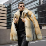 Front view of real golden fox fur coat for men