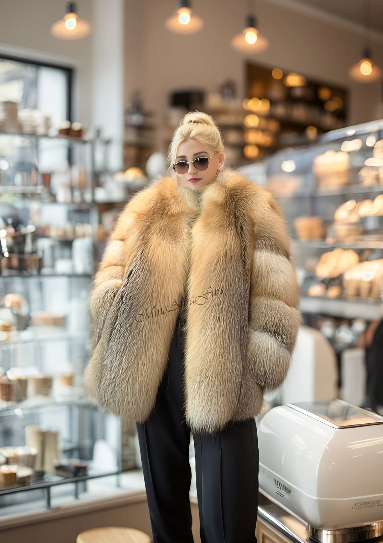 Women's real golden island fox fur material coat – G0028, SAGA certified full-pelt luxury fur, thick and soft