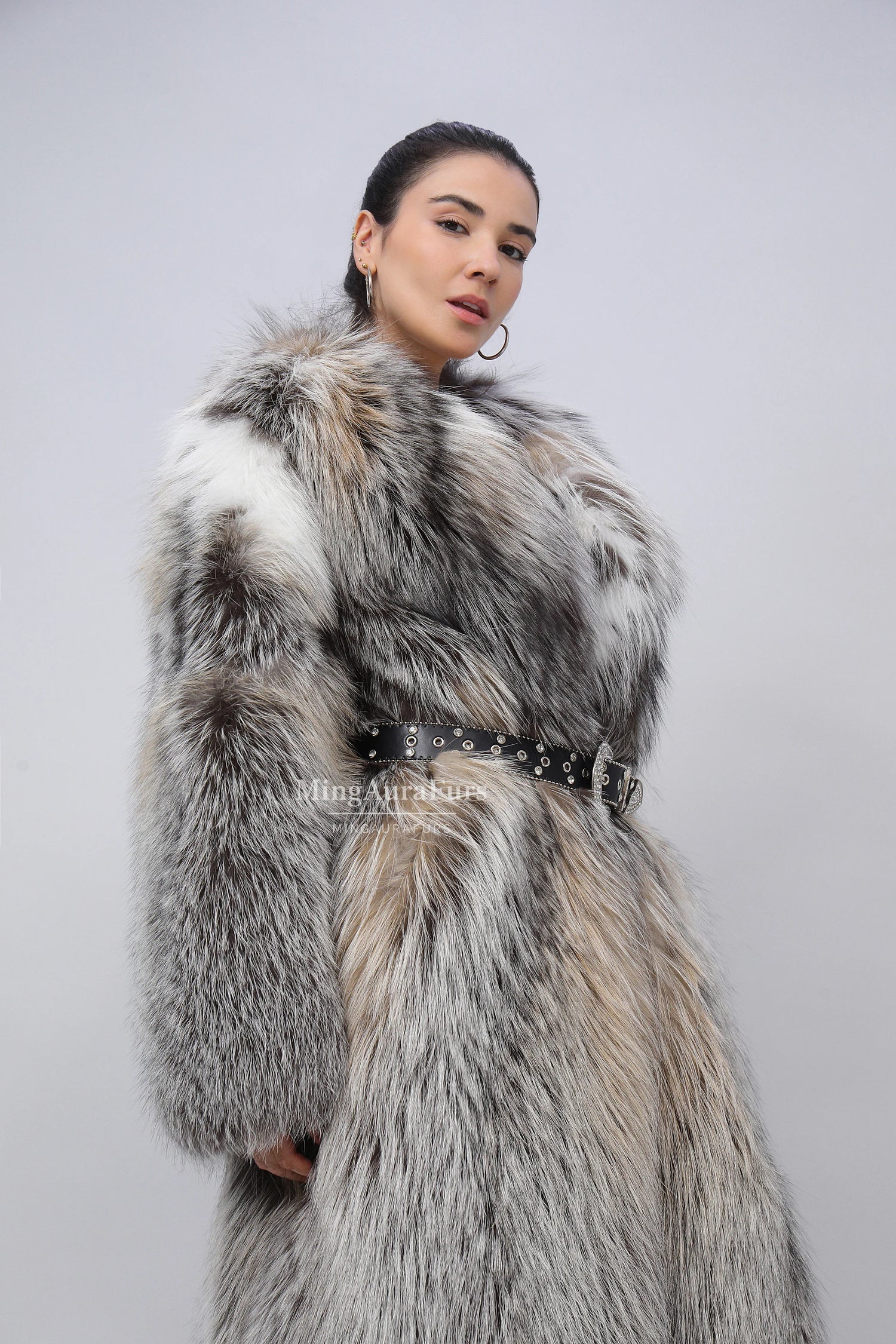Women's Real Fox Fur Coat - Phnom Cross Fox（Natural rare fur） - B0019