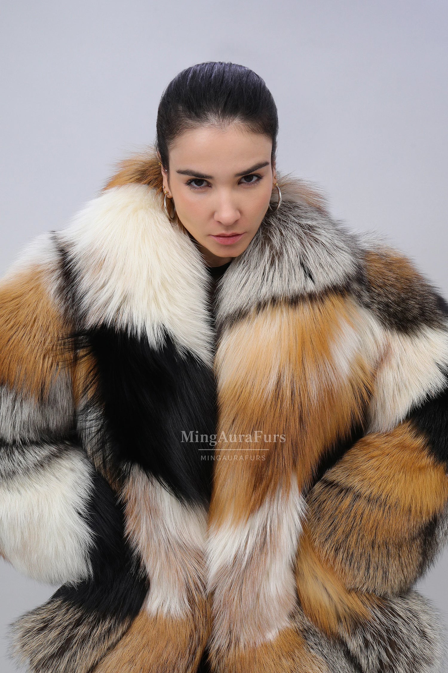 Luxury Multicolor Fox Fur Patchwork Coat - Thick & Warm - B016