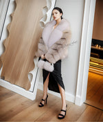 Chic winter outfit featuring short white and fawn fox fur coat