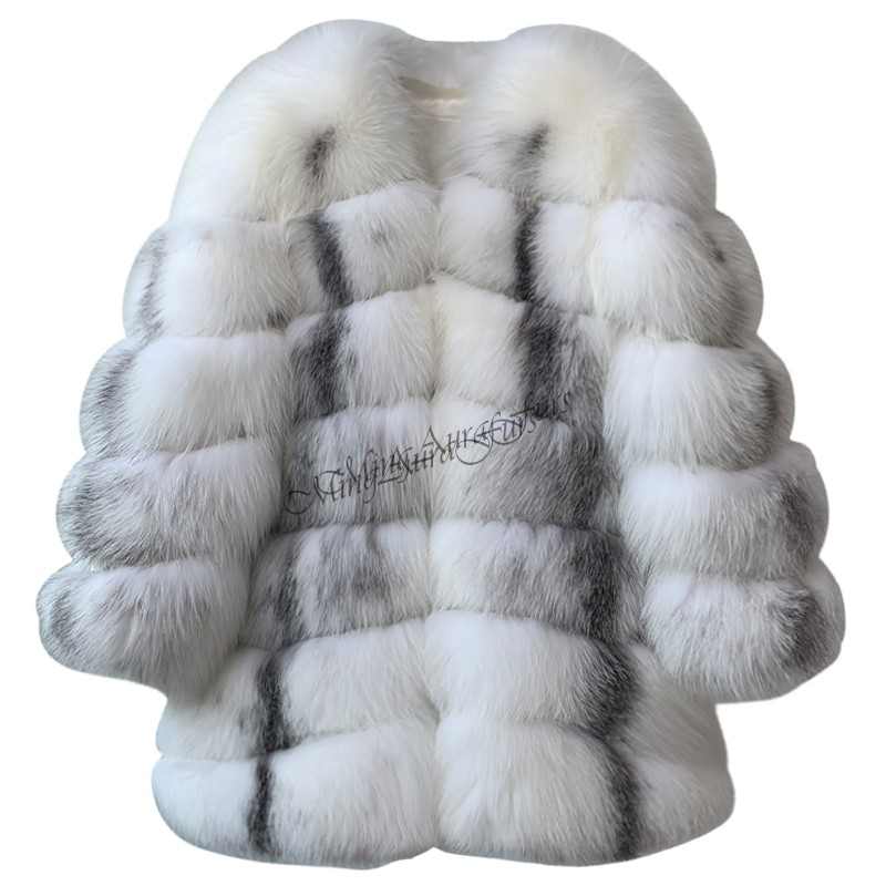 Youthful and trendy winter look in real arctic marble fox fur coat